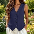 thumbnail image 2 of WEIWEN Womens Button Down Sleeveless Blazer Vest Dressy Summer Fully Lined Suit Tops V Neck Business Casual Jacket Waistcoat Versatile Vests Navy, L, 2 of 4