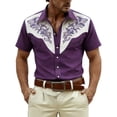 thumbnail image 2 of HOWPAY Mens Button down Shirt Short Sleeve Western Cowboy Print Beach Vacation Tee Stretch Casual Loose Fit Oversized Soft Summer Clothes Purple XXL, 2 of 4
