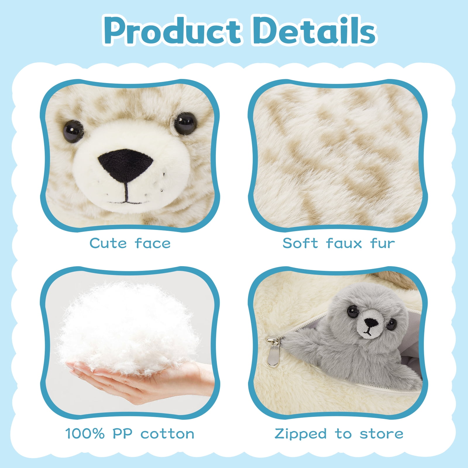MaoGoLan 4 Pcs Seal Stuffed Animal Set 20" Mother Plush Toy with 3 Babies in Mom's Belly