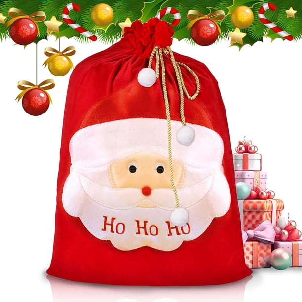CHAO Saco de Navidad de Terciopelo - Bolsa de Regalo de Navidad para decoración de Fiestas navideñas, Saco de Papá Noel Grande de 50 cm x 70 cm, Saco de Papá Noel con cordón para decoración de Regalos