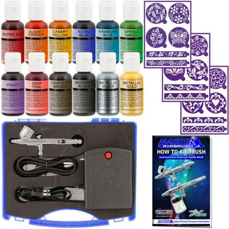 Master Airbrush Cake Decorating Set 12 Chefmaster Colors Compressor And Stencils
