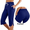 thumbnail image 2 of Hueook Capris Pants for Women Pants Casual Women Solid Color Elastic Waist Sports Casual Capris Pants with Side Pockets Dark Blue M, 2 of 7