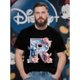 thumbnail image 1 of T-shirt Couture Art Lettre R Lourd Design Floral Mignon avec Fleurs Roses et Bleues, 1 of 5