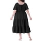 thumbnail image 3 of Vestido de verano para mujer de talla grande Agnes Orinda con escote corazón, volantes, mangas cortas y diseño en capas, midi, 3X, negro, 3 of 6