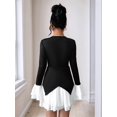 thumbnail image 6 of Women'S Mini Dresses V Neck Long Sleeve Flowy High Waist Bodycon A-Line Cocktail Wedding Guest Dress Black L, 6 of 7