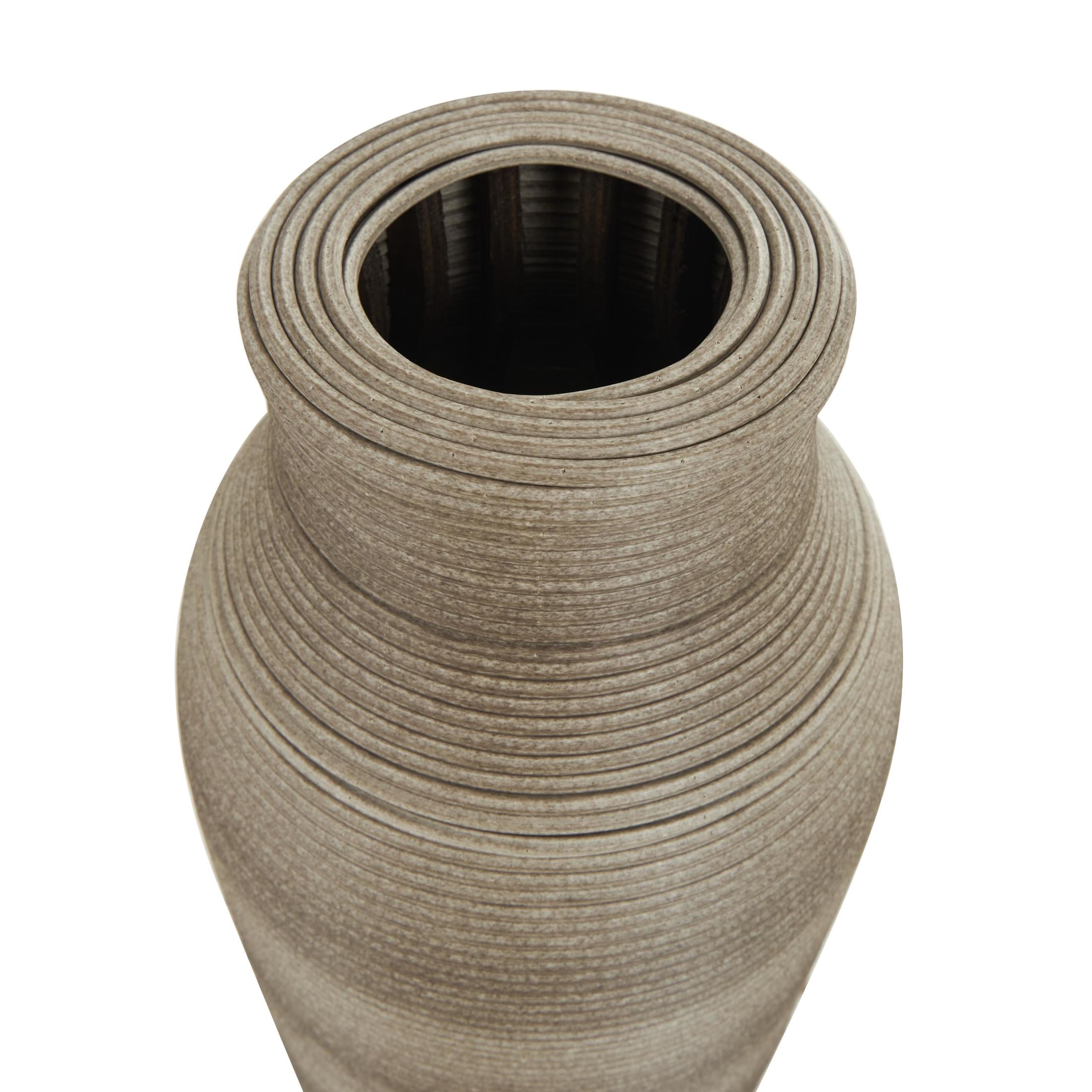 DecMode 32" Handmade Ribbed Brown Seagrass Vase with Coiled Seagrass Base