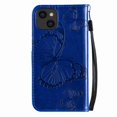 thumbnail image 2 of Dteck for Apple iPhone 15 with Card Holder, Shockproof Magnetic Wallet Card Pocket PU Leather Kickstand Women Men Embossed Butterfly Wrist Strap Flip Folio Case, blue, 2 of 6