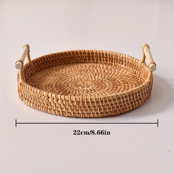 Natural Handwoven Rattan Basket - Farmhouse Style Storage Tray for Kitchen, Dining Table | Eco-Friendly Food Organizer & Home De