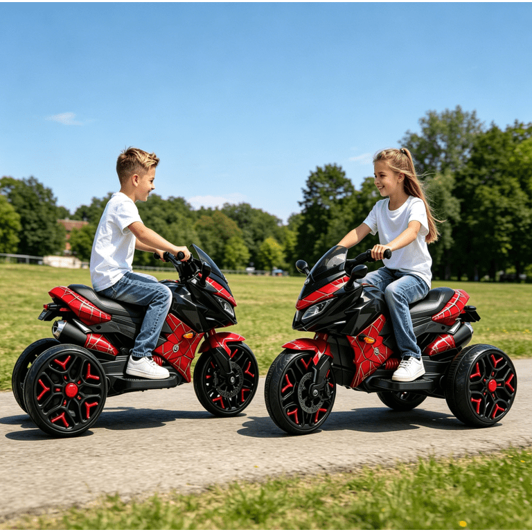 HNH 12V Spider Ride On Motorcycle, Kids Motorcycle for 3-6 Year