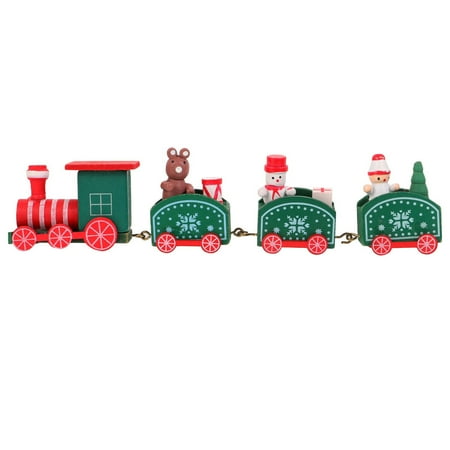 

HEMOTON 1Pc Christmas Wooden Little Train Desktop Ornament Kids Model Train Toy Gift