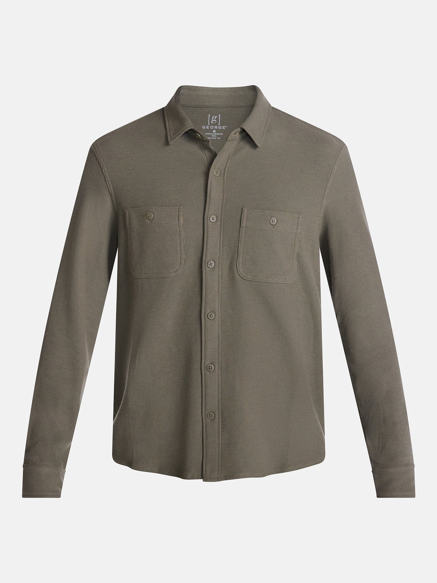 George Men's Waffle Knit Shirt with Long Sleeves, Sizes S-5XB
