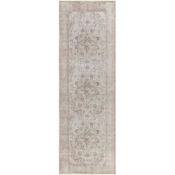 BoutiqueRugs Bethany Boho Vintage Neutral Color Runner Rug - Farmhouse Traditional Medallion Carpet for Hallway, Kitchen - Machine Washable - Pink, Beige, Sage, Brown - 2'7" x 10' (2x10)