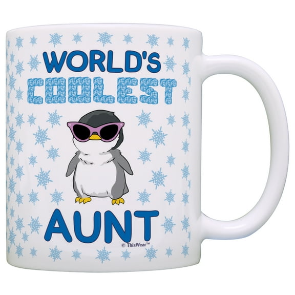 ThisWear Mother's Day Gifts World's Coolest Aunt Penguin 11 ounce Coffee Mug