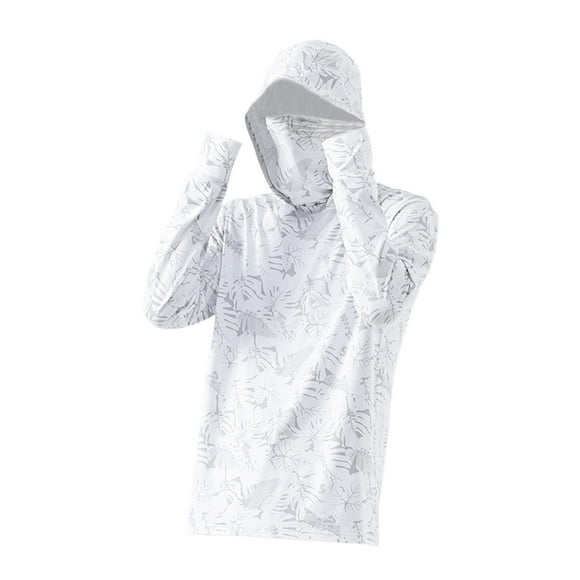 Camisa con capucha de protección solar Zulema para hombres con cubierta facial Blanco