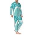 thumbnail image 2 of Disketp Teal Turquoise 1 for Pajamas Set Long Sleeve Sleepwear Mens Button Down Nightwear Pj Sets-Small, 2 of 7