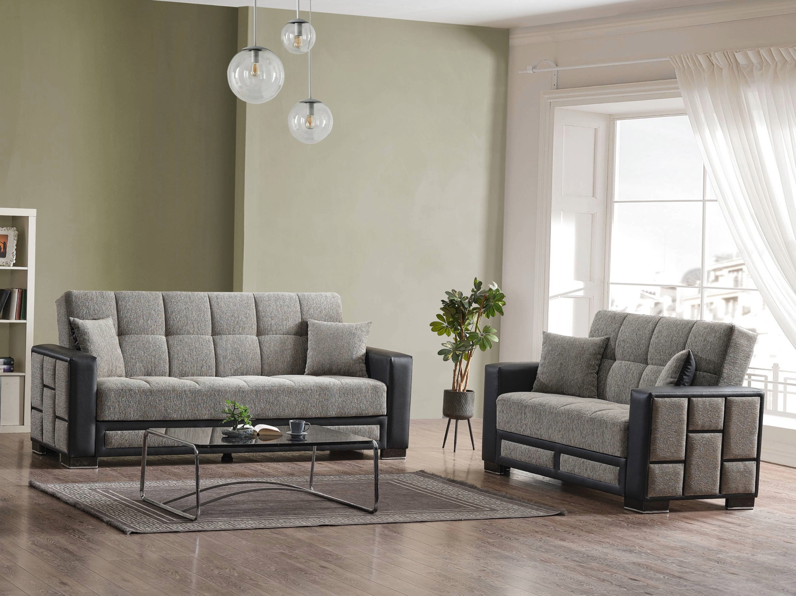 Ottomanson 87" Convertible Sofa Couch for Living Room, Chenille Modern Sofa Bed with Storage, Gray