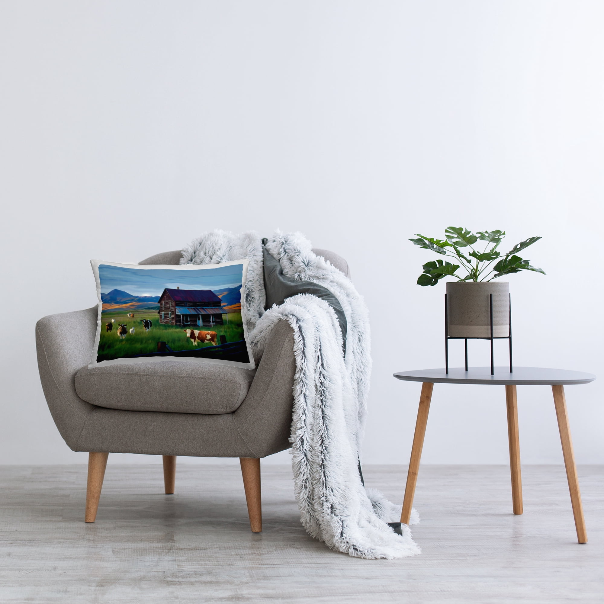 Stupell Industries Grazing Cattle at Solitary Cabin Decorative Printed Throw Pillow, design by Renel Peters
