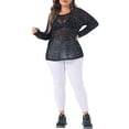 thumbnail image 2 of Agnes Orinda Plus Size Sheer Mesh Tops See Through Long Sleeve Crew Neck Tops Tee Blouse Clubwear 1X Black, 2 of 6