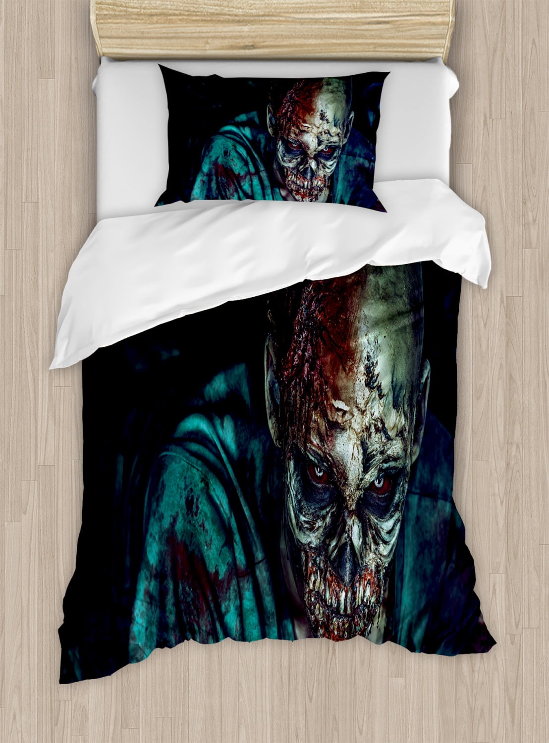 Zombie Duvet Cover Set Man Shot In Head With Bloody Details