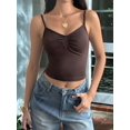 thumbnail image 5 of Women Y2K Sweetheart Neck Sleeveless Crop Tank Tops Backless Pleated Bustier Camis Going Out Top Brown S, 5 of 7