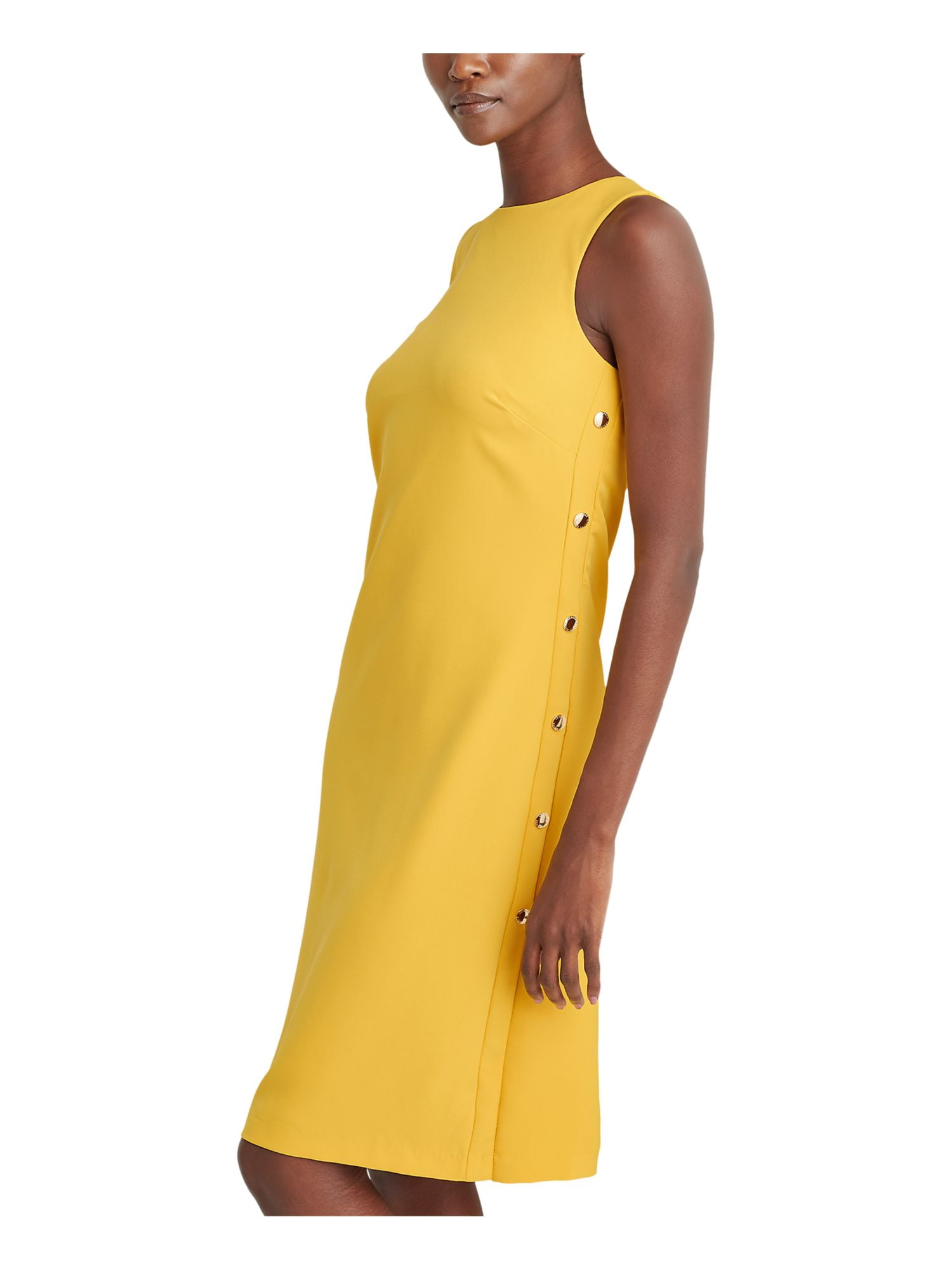 RALPH LAUREN Womens Yellow Embellished Sleeveless Jewel Neck