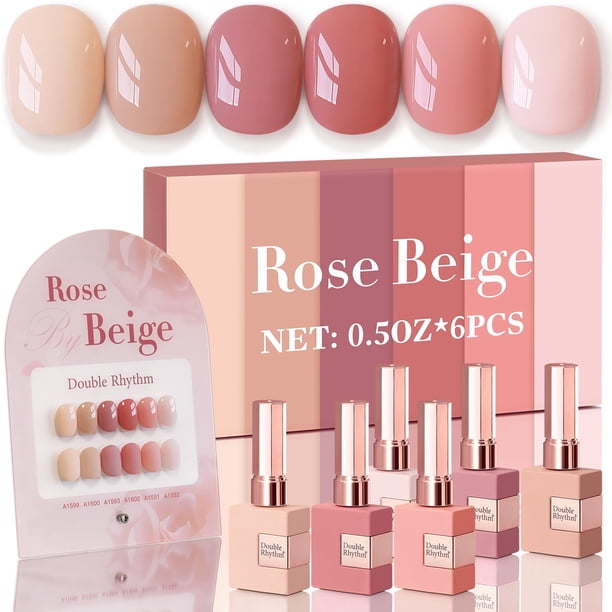 Set de esmaltes en gel Double Rhythm, 6 unidades, 15 ml, del mismo color, rosa y beige
