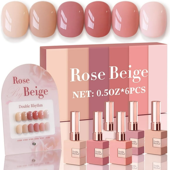 Set de esmaltes en gel Double Rhythm, 6 unidades, 15 ml, del mismo color, rosa y beige