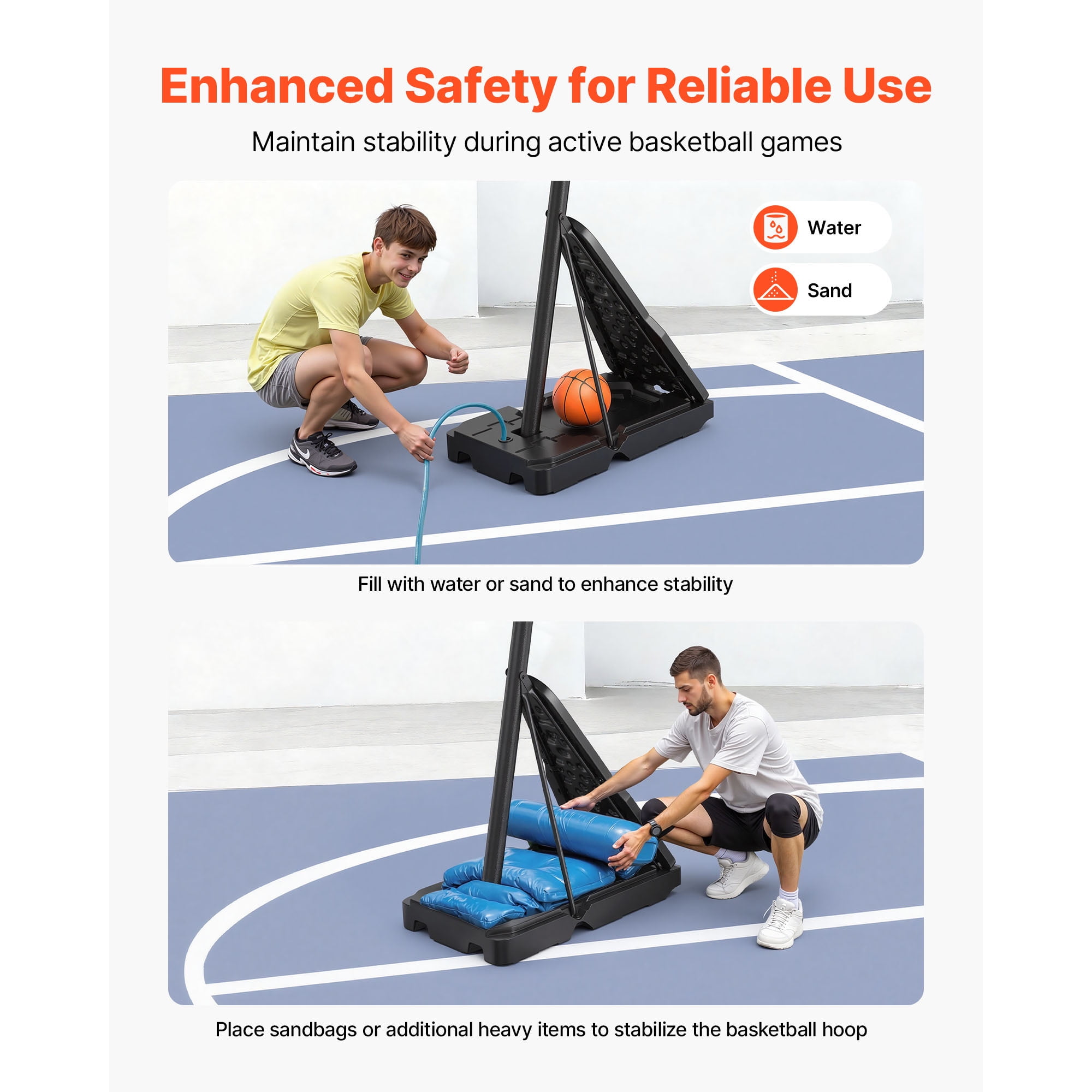 KFFKFF Portable Basketball Hoop with Adjustable Height (8.04 to 10 ft), 44-Inch PC Backboard for Indoor and Outdoor Play, Suitable for Kids and Adults in Schools, Parks, and Home Settings