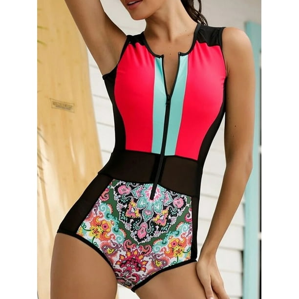BeautyIn Women's One Piece Swimsuit Tummy Control Bathing Suits Racerback  Built-in Swim Bra