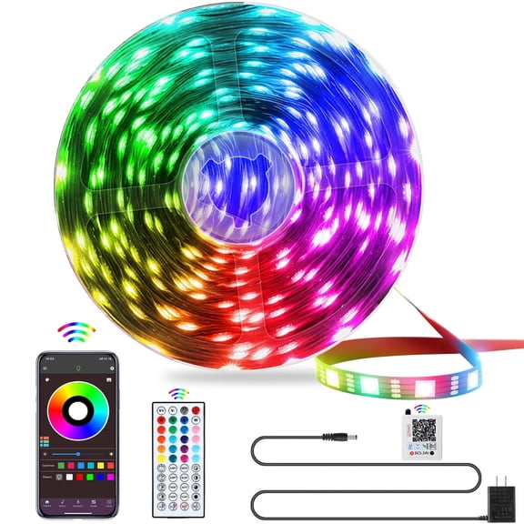 LED Lights for Bedroom, 25FT RGB LED Strip Lights with 44 Keys IR Remote, Smart LED Light Strip with Adhesive Backing Adjustable Brightness App Control for Bedroom Party Decoration