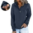 thumbnail image 3 of Trendy Hoodies for Women with Eye Mask 4-Button Plain Pullover Baggy Hooded Sweatshirt Pocket Travel Outfits, Navy|Mask L, 3 of 8