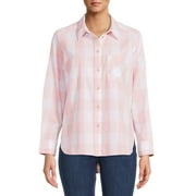 Time and Tru Women's Plaid Button Front Shirt