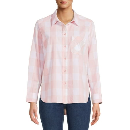 Time and Tru Women's Plaid Button Front Shirt