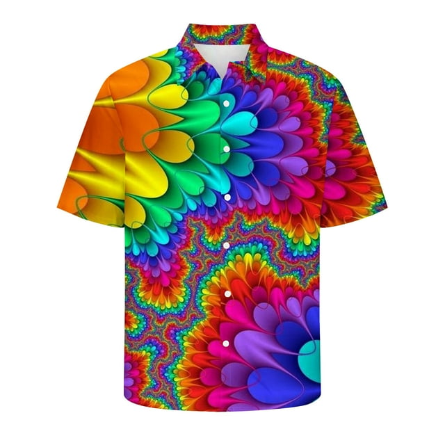 DPTALR Men Casual Buttons Blouse Colour Print Turndown Collar Short Sleeve Shirt