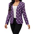 thumbnail image 1 of Chaquetas de traje estilo casual Chaqueta de traje con bolsillo y estampado informal de manga larga con cuello en V para mujer,blazer moda（Morado， M), 1 of 5