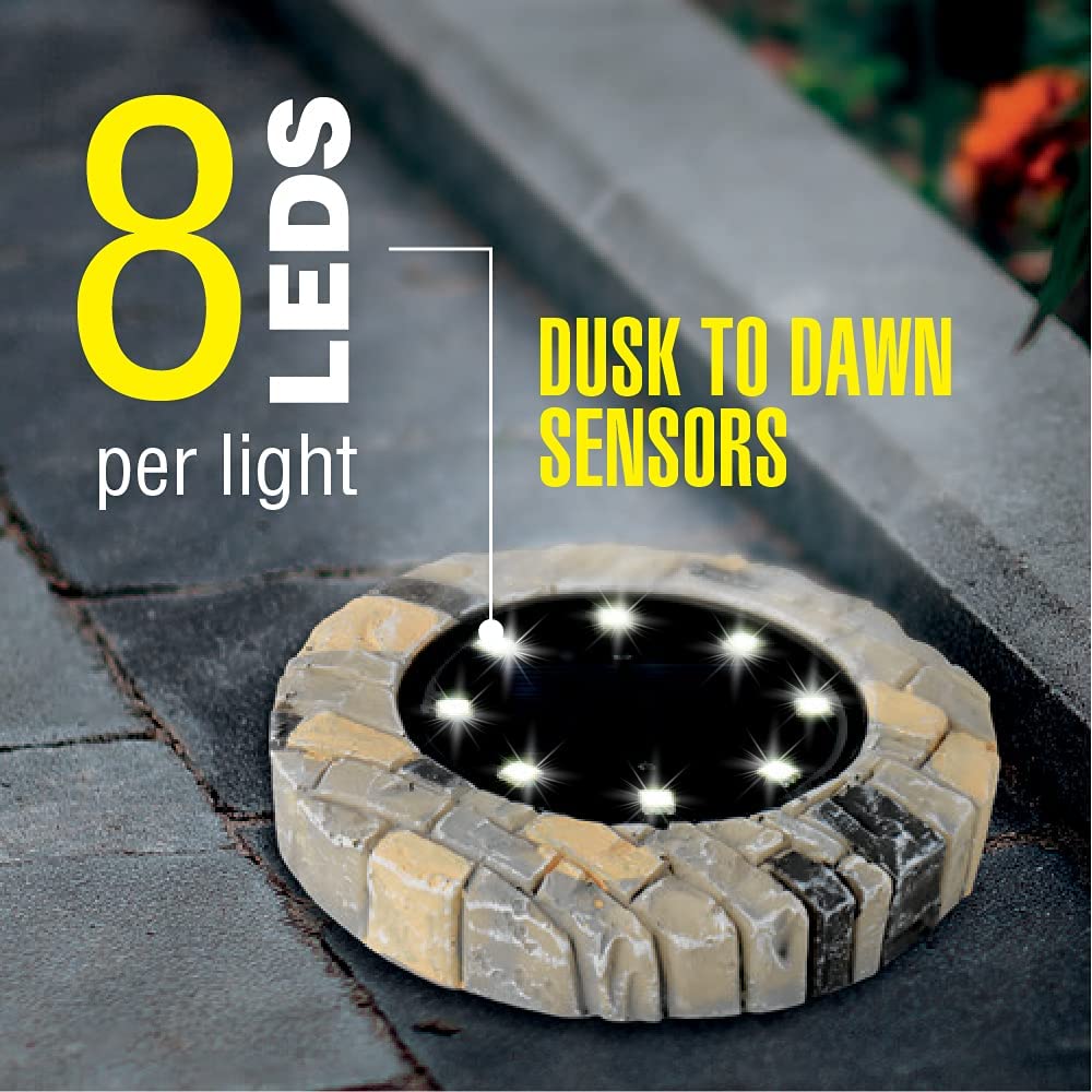 Bell+Howell Solar Disk Lights, Heavy Duty Outdoor Pathway Lights LED, Auto  on/off, Water Resistant, Stone Pack