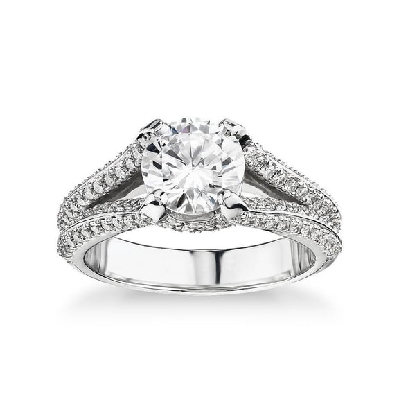 Nerra Jewel 2 Ct Round Cut Lab Created Diamond Rings for Her - 14K White Gold Plated Rings - Multi Diamond Split Shank Engagement Wedding Jewelry for Women's - Solitaire With Accent Ring for Gifts