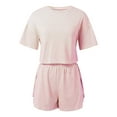 thumbnail image 4 of felwors Split Short Pajama Set, Pajama Set,Women's Striped Tee Shirts and Shorts Pajamas Set Side Slit Crewneck Pink, XL, 4 of 6