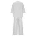 thumbnail image 4 of Fmbrln Womens Plus Size Linen 2 Piece Sets Summer Casual V Neck Button 3/4 Sleeve Tops and Wide Leg Pants Sets Lounge Sets White L, 4 of 5