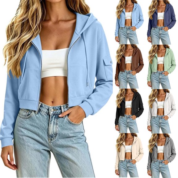 Bovxnpu Womens Zip Up Hoodies Oversized Sweatshirts Hooded Drawstring Long Sleeve Sweatshirt Zipper Pocket Casual Coat Fall Outfits