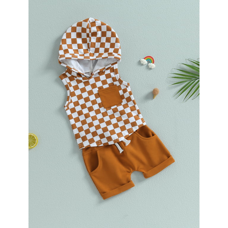 Wassery Toddler Baby Boy Summer Clothes Infant Checkerboard Short Sleeve  T-Shirt Plaid Shorts Set 2PCS Checkered Outfit 0-3T 