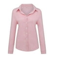 thumbnail image 4 of Women Button Down Shirts Long Sleeve Linen Office V Neck Casual Business Blouses Tops, 4 of 5