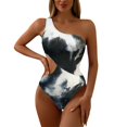 thumbnail image 1 of Fvwitlyh Modest Swimwear For Women Women Print Colorblock Ruffle One Shoulder Waist Cutout Bikini Swimsuit, 1 of 4