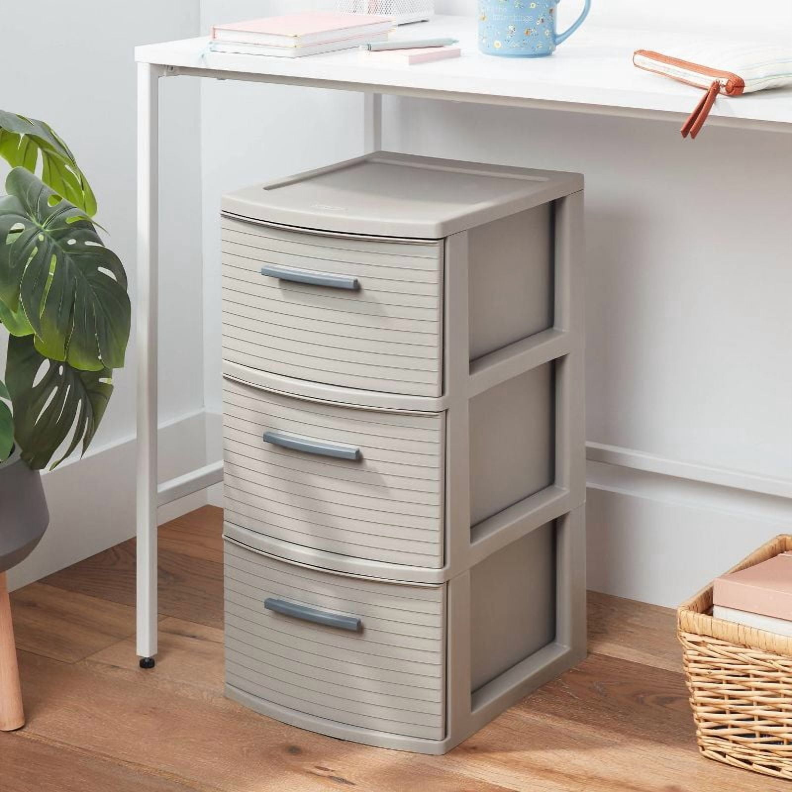 3 Drawer Medium Tower Dark Gray : Plastic Storage Drawers, Portable Universal Storage, No Assembly Required