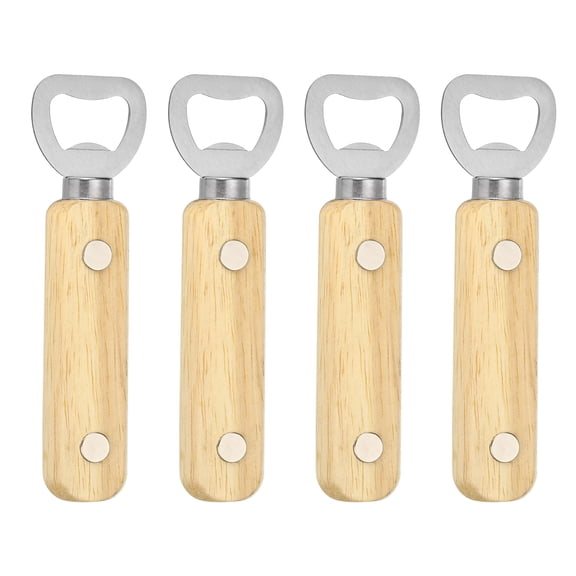 Bottle Opener, 4Pcs Wooden Handle with Magnet Stainless Steel Beer Bottle Opener, for Bar Kitchen Home Restaurant