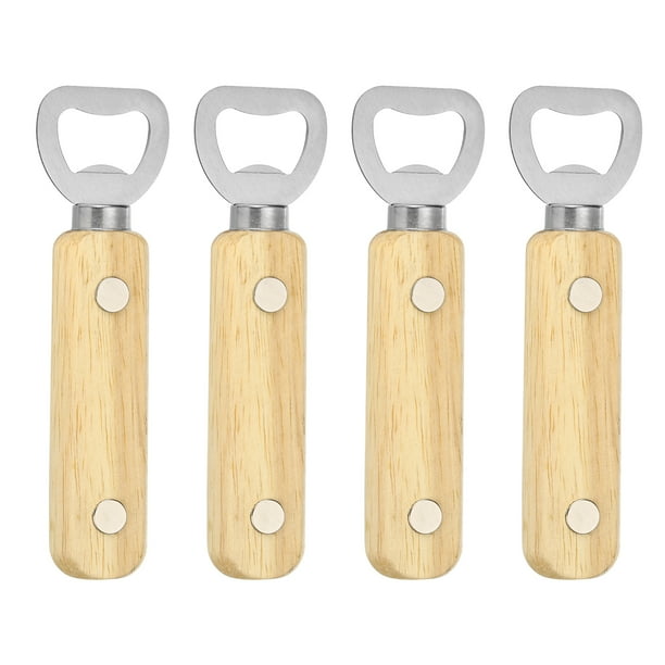 Abrebotellas, 4 piezas con mango de madera y imán, abrebotellas de acero inoxidable para bar, cocina, hogar y restaurante