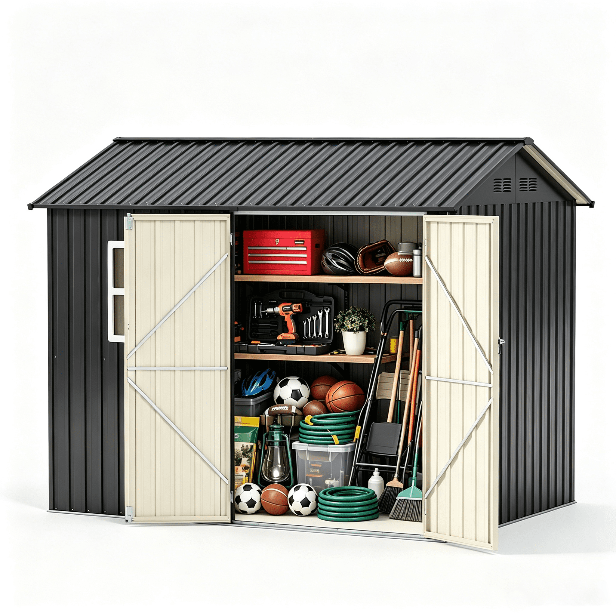 YODOLLA Outdoor Open-Sided Storage Shed with Hardtop Pergola 14x4