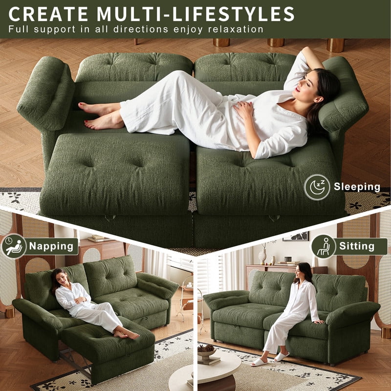 81.5" Convertible Sofa Bed, 2-in-1 Sleeper Sofa with Plush Chenille Fabric, High-Resilience Foam, Solid Wood Frame, Chenille Sofa Couch for Living Room, Guest Room, Apartment