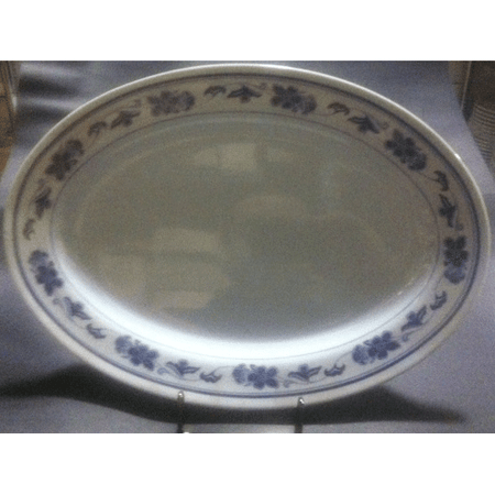 

Peony Oval Plate 16 W Melamine White Blue Rim