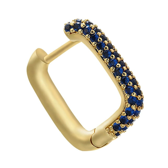 Earring V Shape Ear Drop Ear Drop Alloy Rhinestone Decoration Gift Ear Jewelry, Gold, Blue Rhinestone